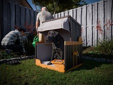 Hundestrandkorb Hundekorb Hundebett Schutzhaube grau weiß mit Schutzhülle