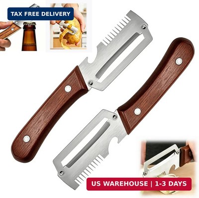 2PCS Multi-Functional Vegetable Peeler for Kitchen with Wooden Handle and Bottle