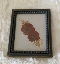 Vintage Hand Crafted Pressed Dried Flower Art Matted  Framed Floral Picture