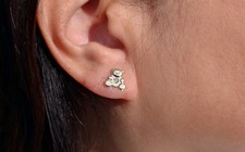 Women's 14k Solid Gold Stud Earrings Teddy Bear Cubic Zirconia CZ Stone