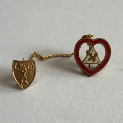 Vintage LOYAL  ORDER OF THE MOOSE HEART PIN,  CHAIN & WOTM Member PIN M1000
