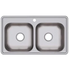 Elkay D23319 Dayton 33" Drop In Double Basin Kitchen Sink - 1 Faucet Hole