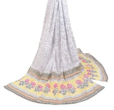 Sushila Vintage White Floral Dupatta Hand Block Printed Pure Cotton Long Stole