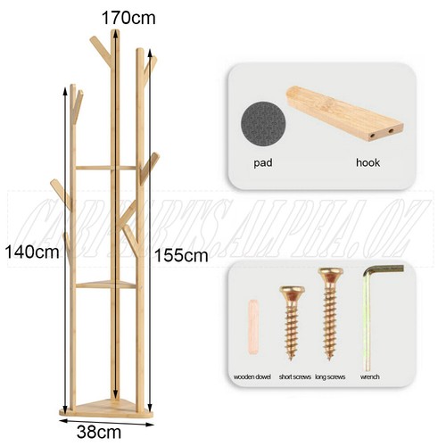 Clothes Garment Coat Rack Stand Bamboo Hanger Bag Hat Hook Holder Tree Shelf AU - Picture 6 of 12