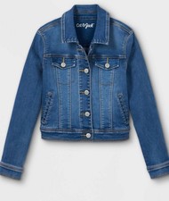 Girls' Jean Jacket - Cat Jack Medium Wash M: Snap Closure, Denim Style