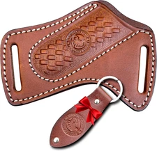 Red Scorpion Handmade Leather Knife Sheath for Belt - EDC Belt Holster for Foldi