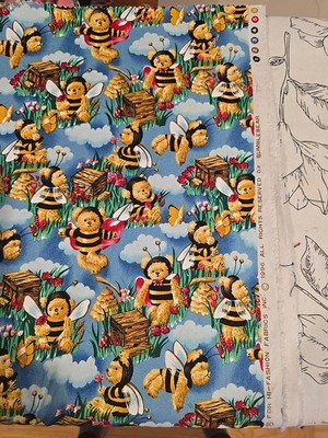 Timeless Treasures 1996 Bumble Bee Teddy Bears Cotton Fabric