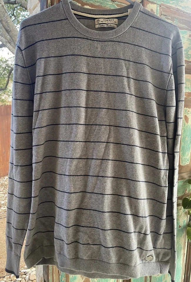 Esprit Pullover Sweatshirt Sweater Men’s Large Gray Blue Stripe Cotton Cashmere - Image 3 of 4