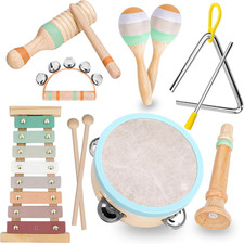 Kids Musical Instruments Set - Neutral Colors Wooden Montessori Toys Percussion