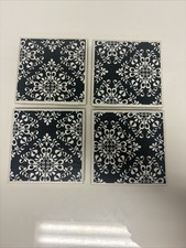 Tile Coaster Savvy Ornate Set of 4 Retro Classic Stamped 50  s  60  s Black White