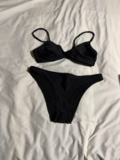 Aerie Black Scoop Bikini Top  Cheeky Bottom Set   Size Medium NWT