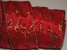 Wired Ribbon Red Velvet Florentine Sparkle Gold 2.5" Christmas Holiday Wavy Bow