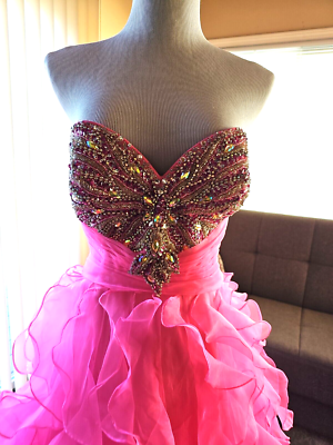 Night Moves 6606 Prom Dress Strapless Ruffled Bottom Barbie Hot Pink Size  10 EUC | eBay