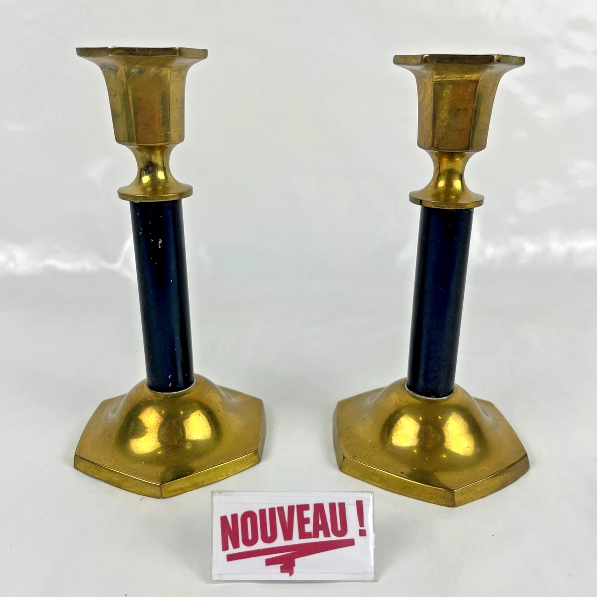 BOUGEOIR BRONZE LAITON Poussoir Chandelier XIXe Ancien Antique Rare