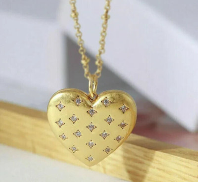 0.5Ct Round Certified Moissanite Heart Pendant 14K Yellow Gold Plated Silver 18''