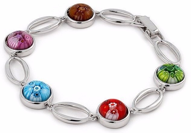 "Alan K. Bracelet Multicolor Millefiori Round Eternity 925 St/Silver. 7.0\". New"