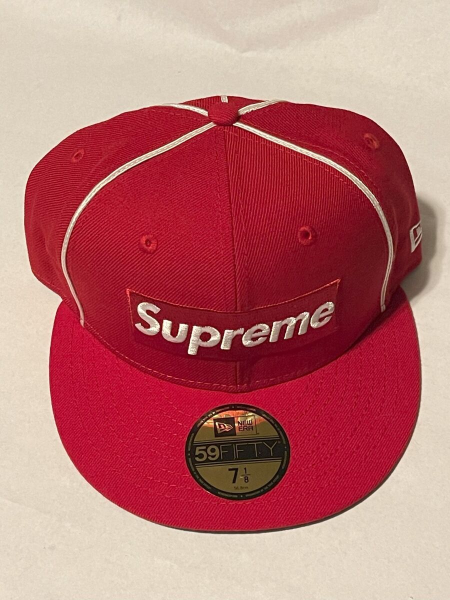 SUPREME x New Era Piping Box Logo Hat Cap RED 7 1/8 NEW! S/S SUPREME x New Era Piping Box Logo Hat Cap RED 7 1/8 NEW! S/S