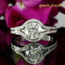 Lab-Created 2.36CT Round Cut Diamond Engagement Wedding Ring 14K White Gold FN