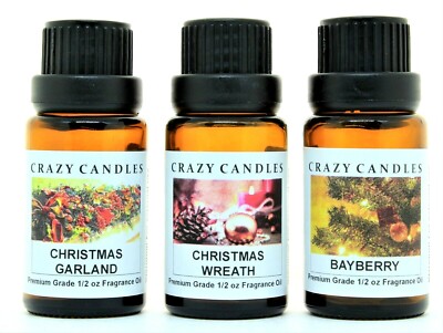 3 Oils Set Christmas Wreath, Bayberry, Christmas Garland 1/2oz Crazy Candles