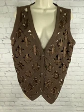Ellen Richman Brown Snap Up Criss Cross Accent Cotton Vest M Medium