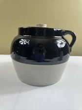 Antique Blue Star 2 Stoneware Crooksville Ohio pot with lid