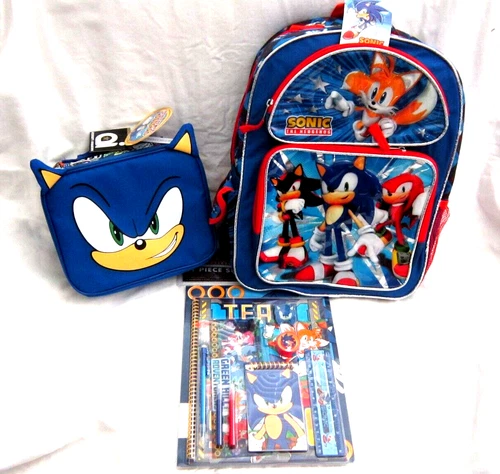 SONIC HEDGEHOG,VENICE&SHADOW 16" BACKPACK,SONIC 9.5" LUNCHBOX&11PC STATIONARY-V5 - Picture 1 of 1