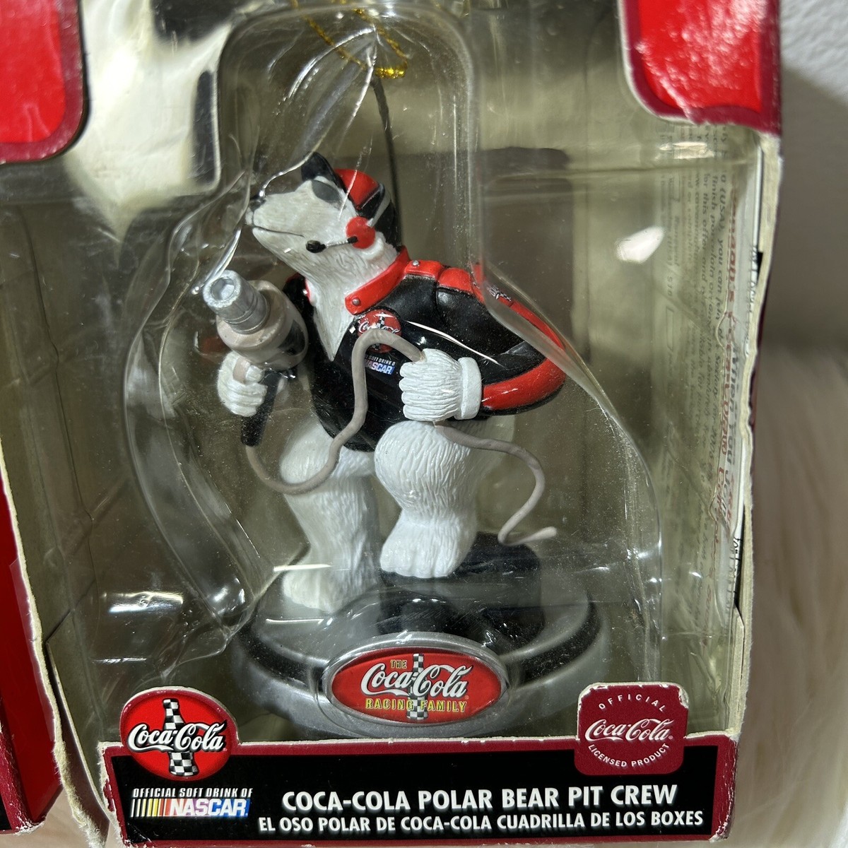 Two Coca Cola NASCAR Polar Bears Pit Crew Ornaments Official