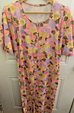 Vintage 60s 70s Boho Retro House Coat Dress Size L Pink Purple Spring Floral