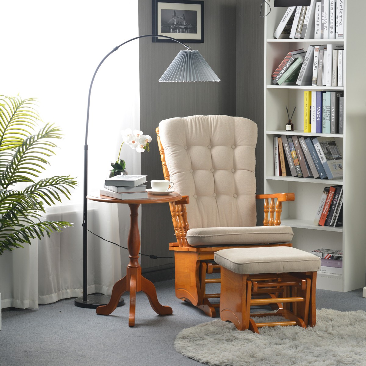 Sturdy Solid Wood Glider Chair Set for Nursery Reading Relaxing