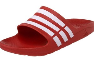red adidas flip flops