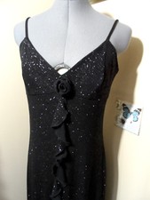 ALYN PAIGE Formal Midi Dress 6 Black Glittered V-neck Hi-lo Ruffled Prom Pageant