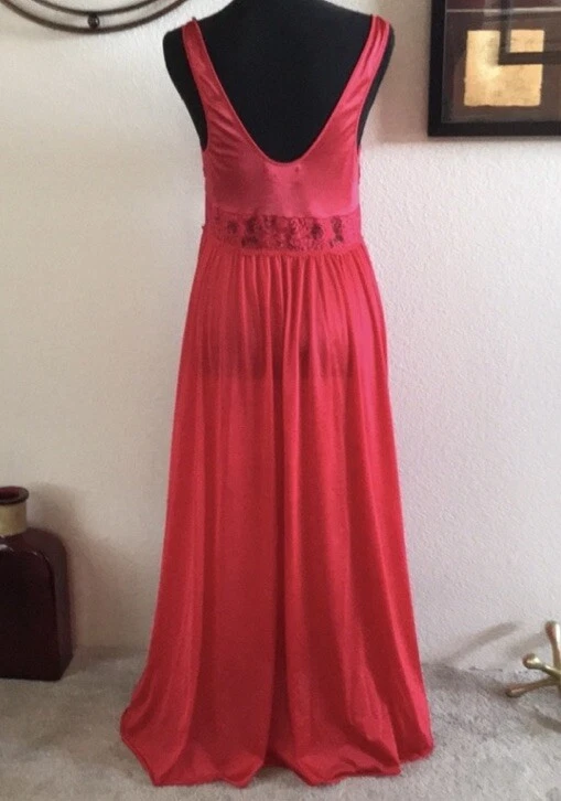 Red Full Sweep Olga Esque Shadowline Long Maxi Nightgown Slip Dress Lingerie - Image 2 of 4