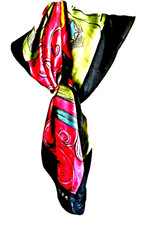 JAEGER Scarf 34"x 34" Sq Colorful Abstract Print Hand Rolled Hems 100 Silk EUC 