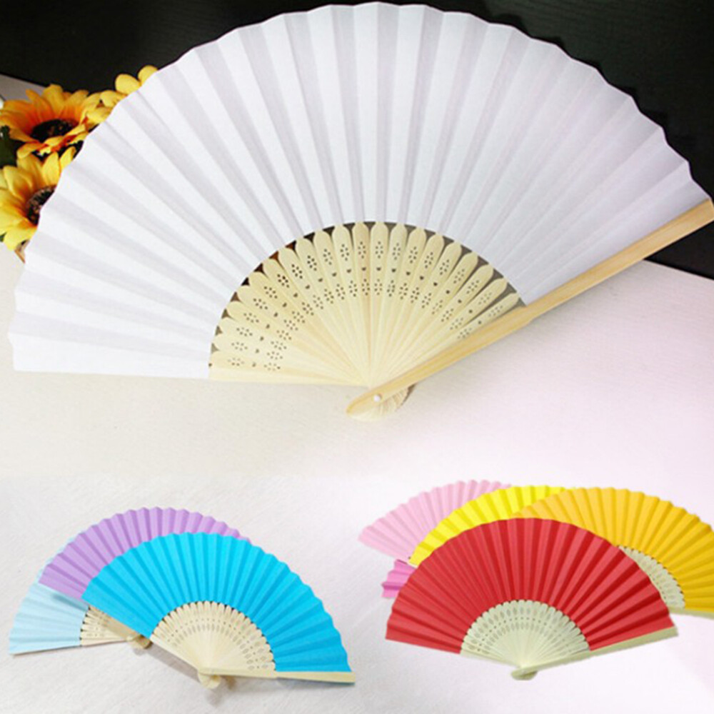 Folding Paper Fan Dance Wedding Party Hand Held Solid Color Fan Decor