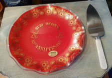 Vintage Ruby Wedding Glass Plate and Cake Knife Great Gift Item