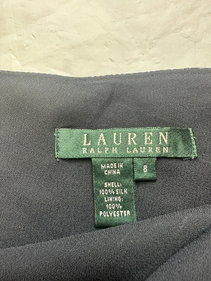 NUEVO CON ETIQUETAS Polo Ralph Lauren Azul Falda Envolvente de Seda Talla 8 Corbata Lateral Gasa Rayas Foto 4 de 4