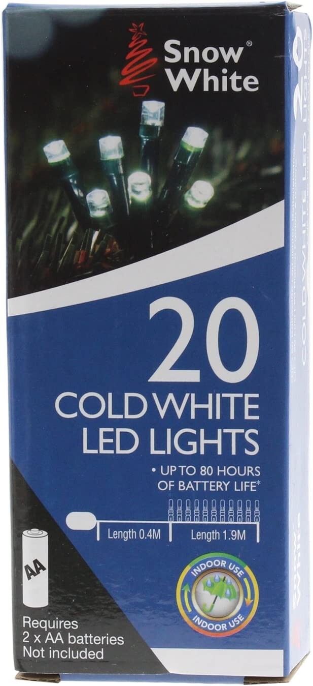 Battery Operated Christmas Lights 20 Cold White LED Lights Floral  Festive 1.9M