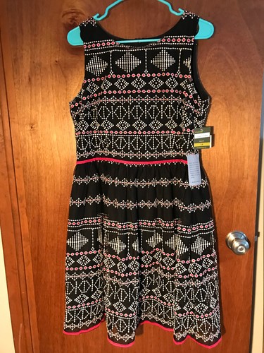 Women's Taylor Boho Embroidered Lined Dress Fit & Flare 14 Black/Pink/White NWT - Picture 6 of 11