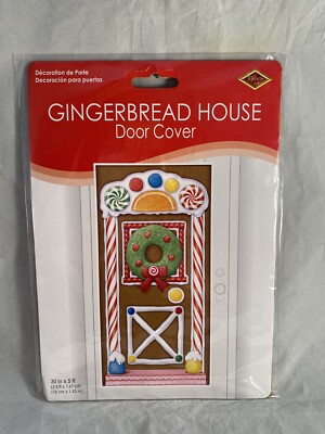 Christmas Party Decoration Gingerbread House Door Cover Mural 30" X 60 ...