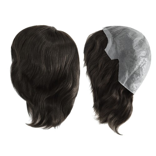 Mens Human Hair Full Head Wigs Thin Skin Wig Hair Replacement Medium Size 6'' - Picture 11 of 42