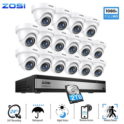 ZOSI 16CH 1080P DVR Security Home Camera System CCTV Outdoor with 2TB Hard Drive