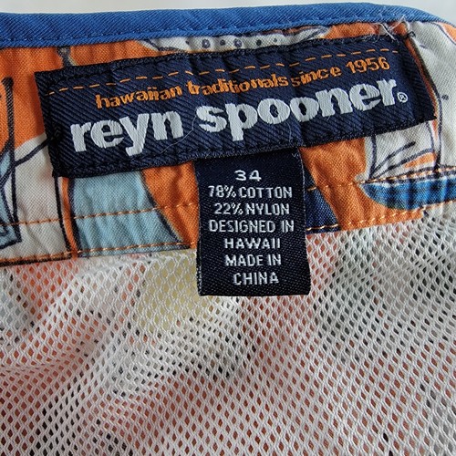 Reyn Spooner Shorts Mens 34 Orange Swim Trunks Boats Graphic Print Cotton Lined - Bild 6 von 6