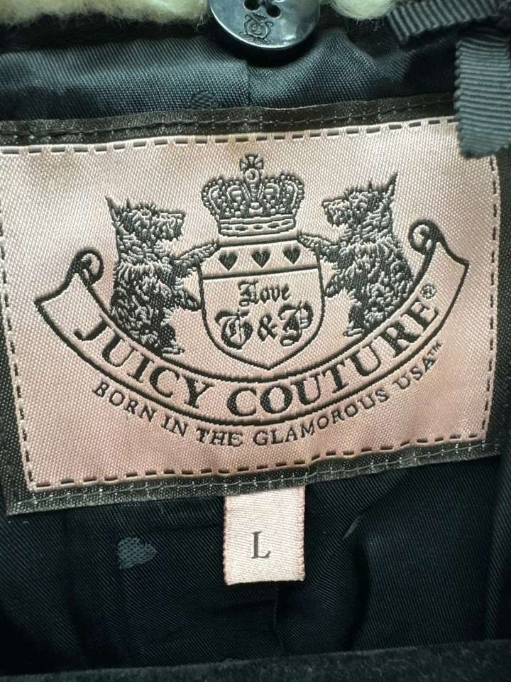 Chaqueta Bomber Y2K Juicy Couture Cuero Cremallera Completa Negra con Cuello Sherpa Talla L Foto 4 de 4