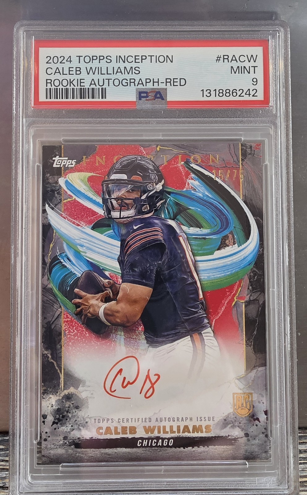 2024 TOPPS INCEPTION ROOKIE AUTO #RACW CALEB WILLIAMS-RED /75 & INK COLOR MATCH