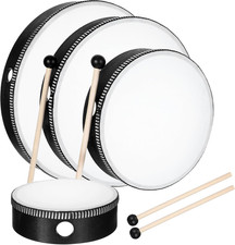 4 Pack Hand Drum Set 6-12" Wood Frame Percussion Instruments with Sticks For