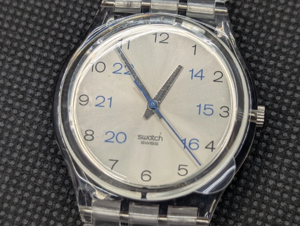 Swatch Vintage Quartz Watch Transparent Case Blue Strap 24-Hour Dial Fully - Image 3 of 4