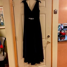 Eliza J Navy Blue Sz 8 Embellished  Sleeveless High Low Chiffon Dress $188