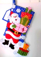 Finished Bucilla Felt Stocking Santa's Gifts Galore 18" Lined ADORABLE SANTA NEW