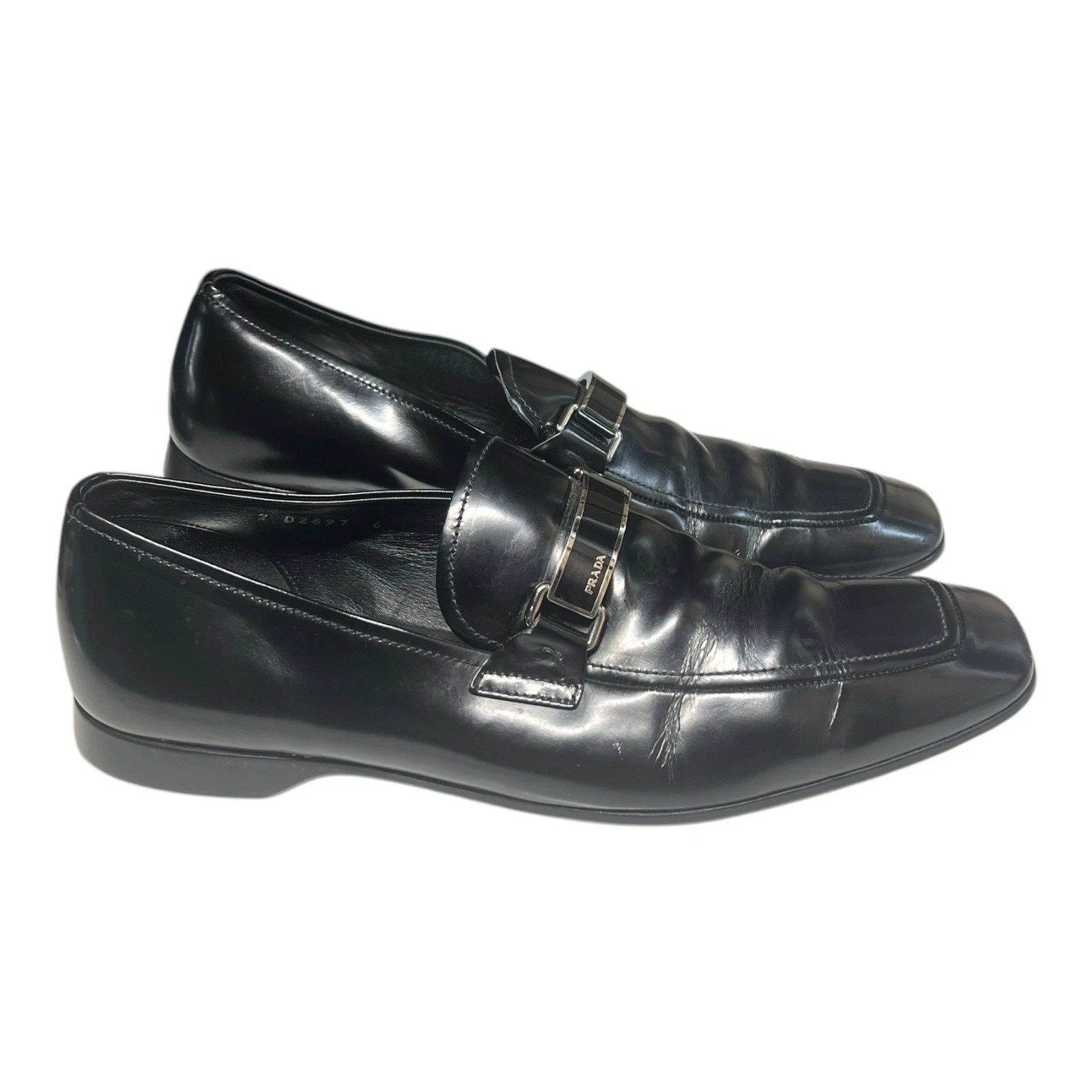 Scarpa mocassino uomo PRADA in pelle nera con logo Horsebit taglia 6