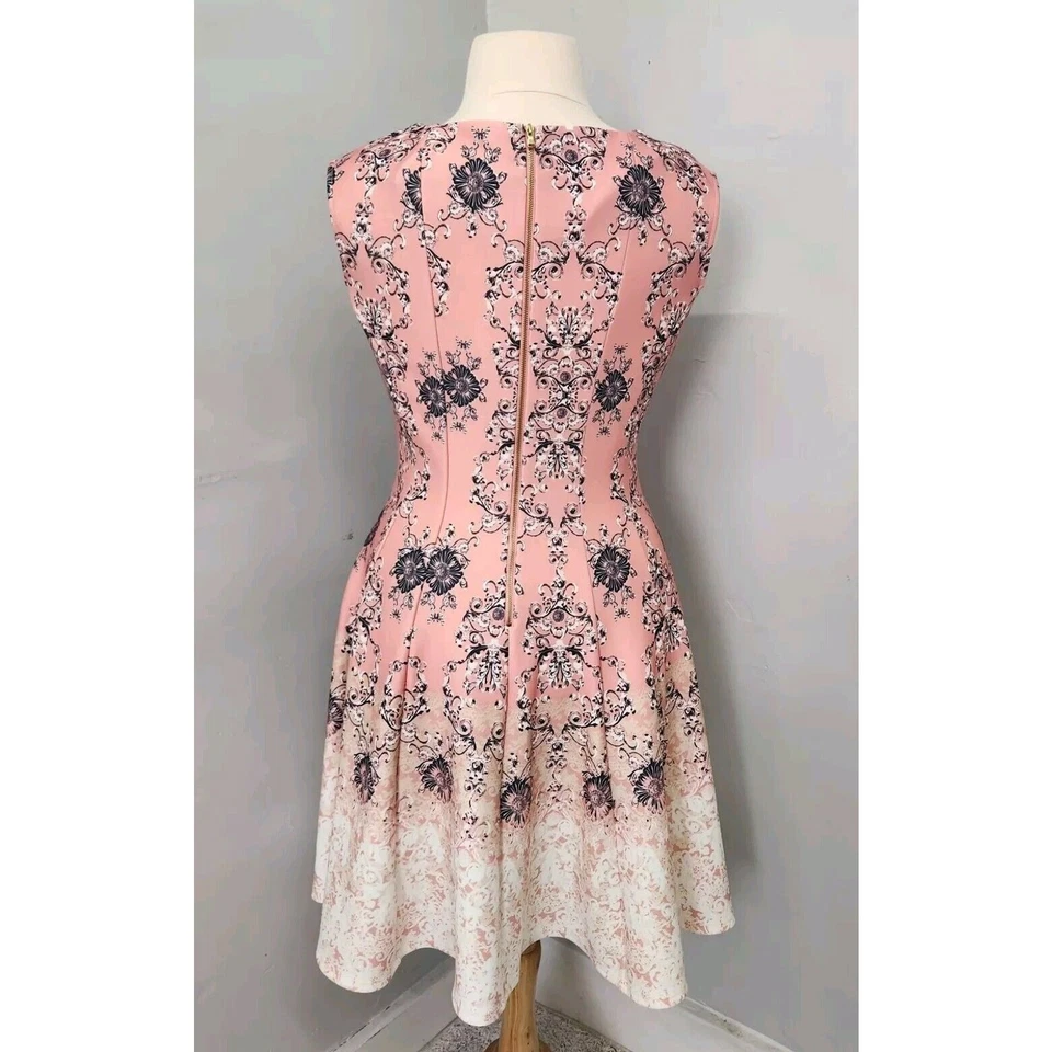 Vestido Danny & Nicole Fit & Flare Rosa Floral Paisley Talla 12 Elástico Foto 4 de 4